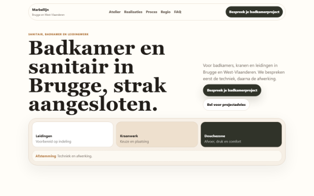 Example concept of a green premium website for bathroom renovation and sanitary work.