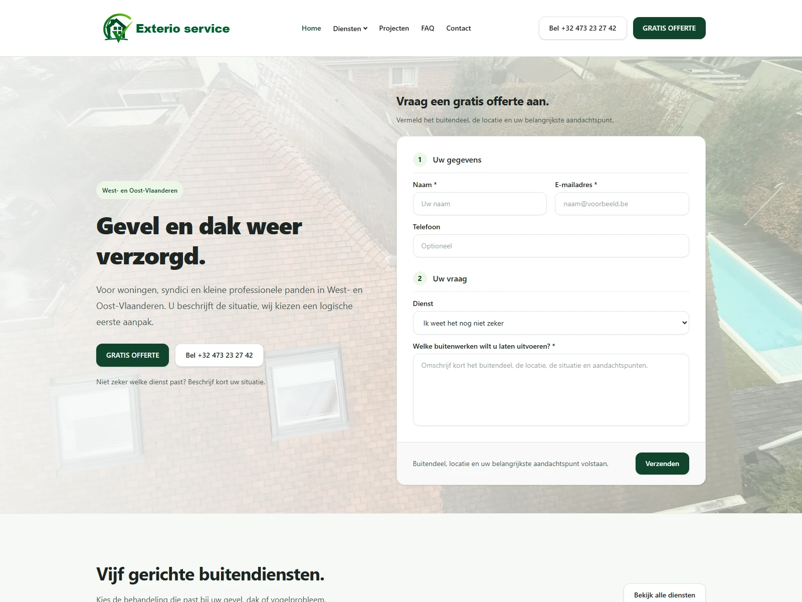 Homepage van Exterio Service voor buitenreiniging.