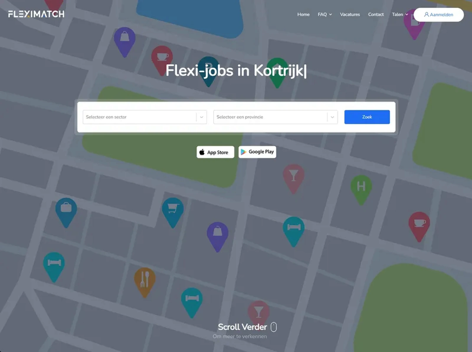 Fleximatch homepage with flexi-job opportunities.