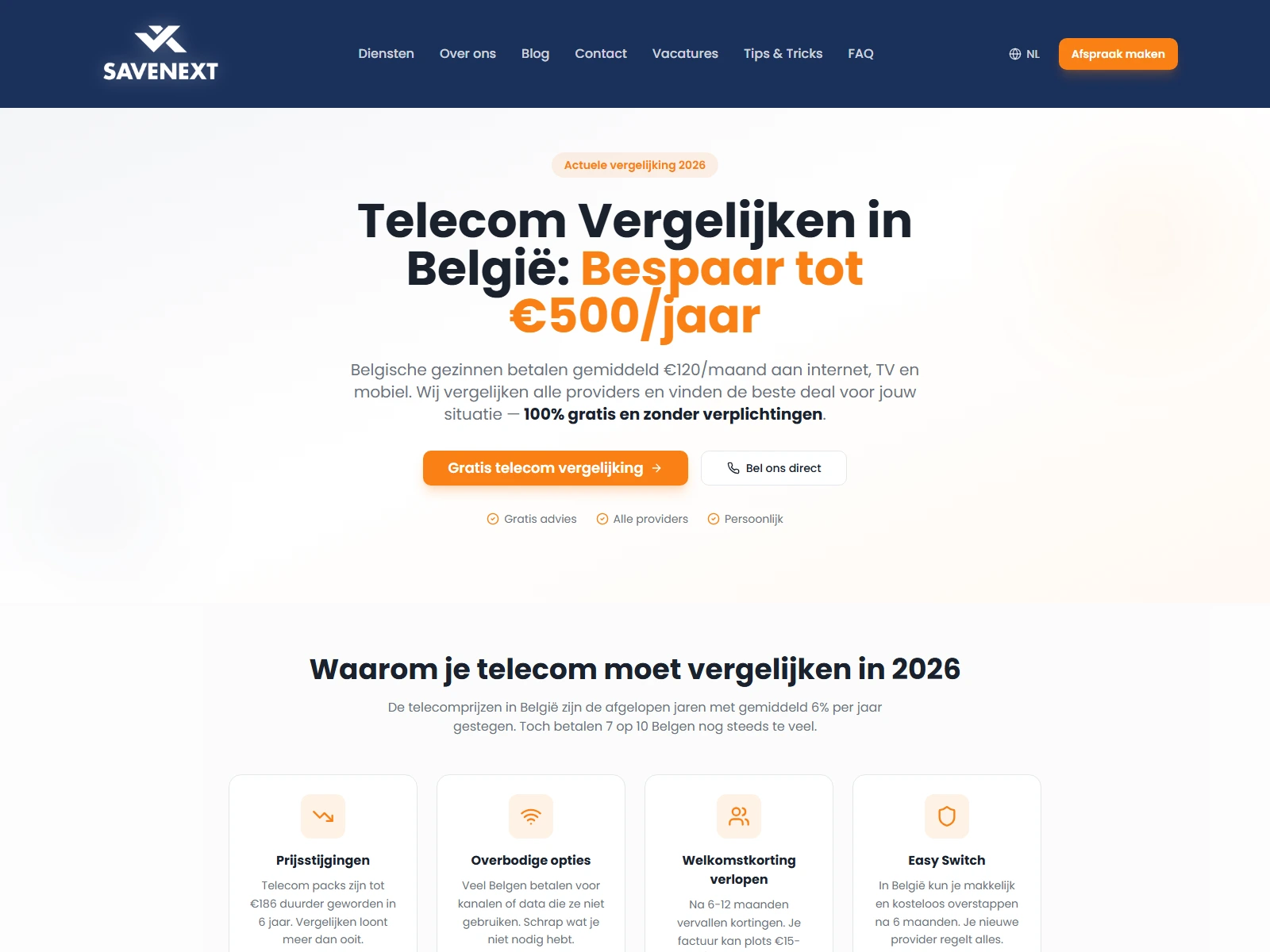 SaveNext comparison page for telecom subscriptions.